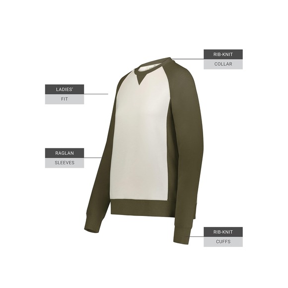 Holloway Ivy League Fleece Crew Raglan Sleeve Sweatshirt Olive Heather Birch XS - Picture 4 of 7